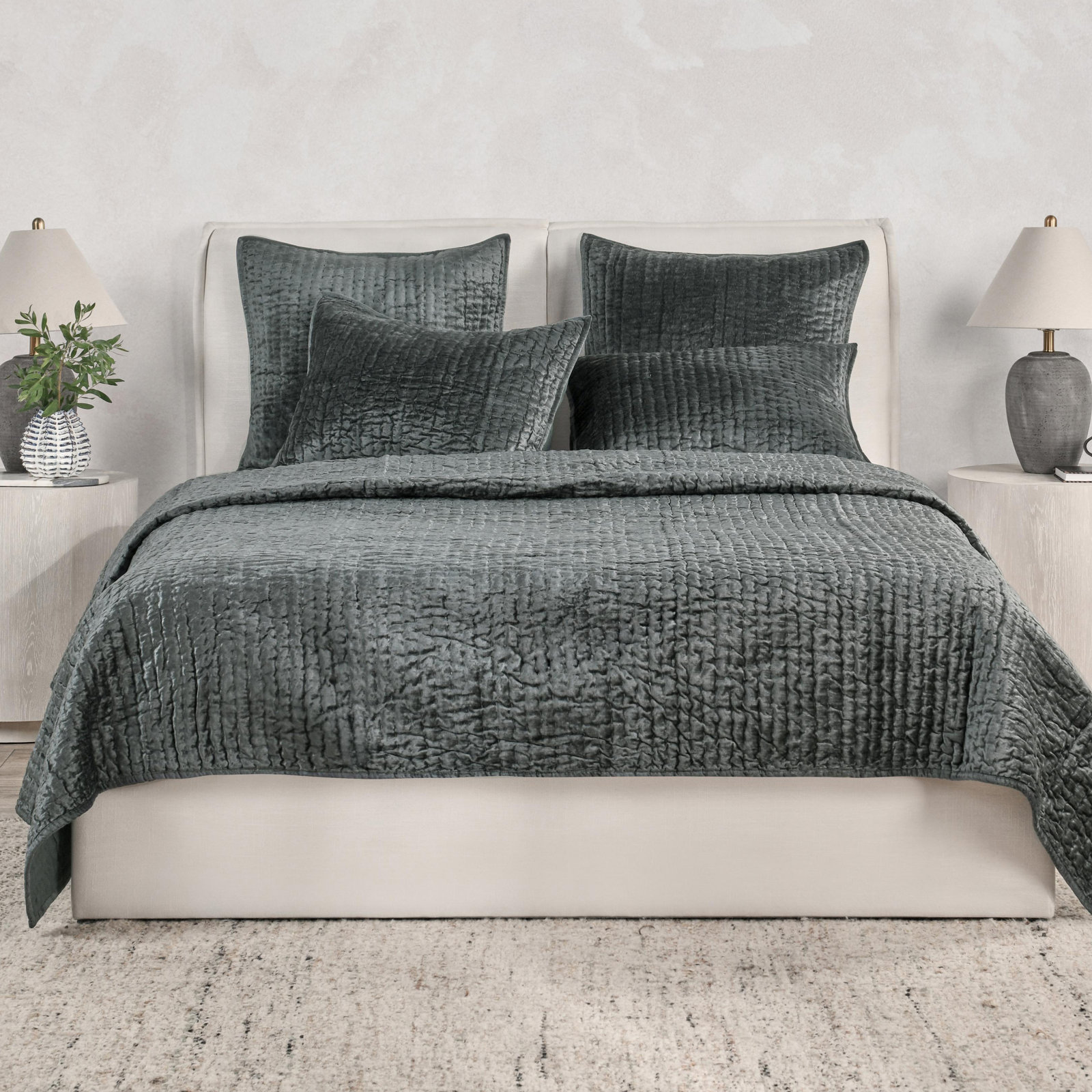Velvet Quilt Set, King Quilt, Bay Green