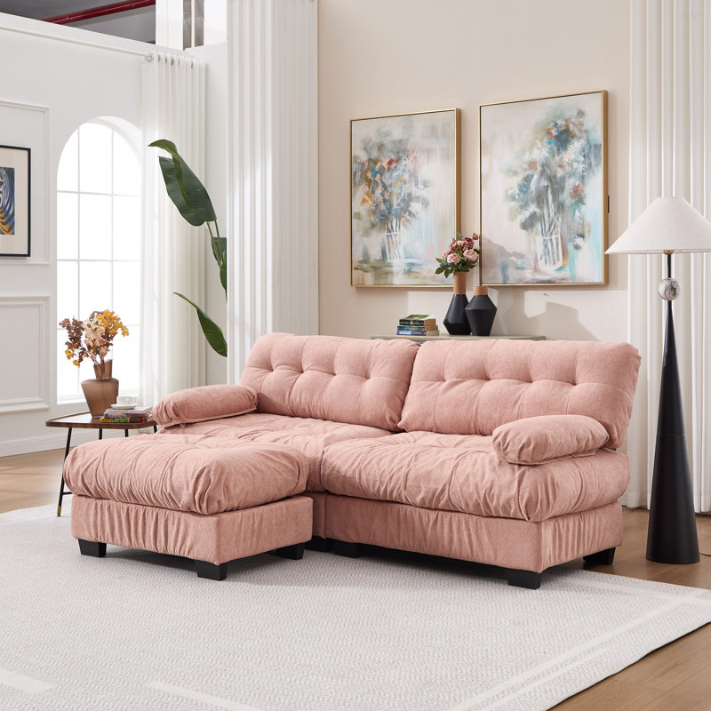 Canapé modulaire avec assise profonde et repose-pieds, Rose