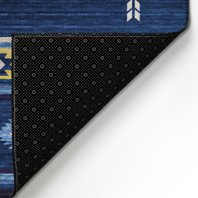 Tapis bleu / beige en polyester tissé à la machine intérieur / extérieur Jonea Southwestern