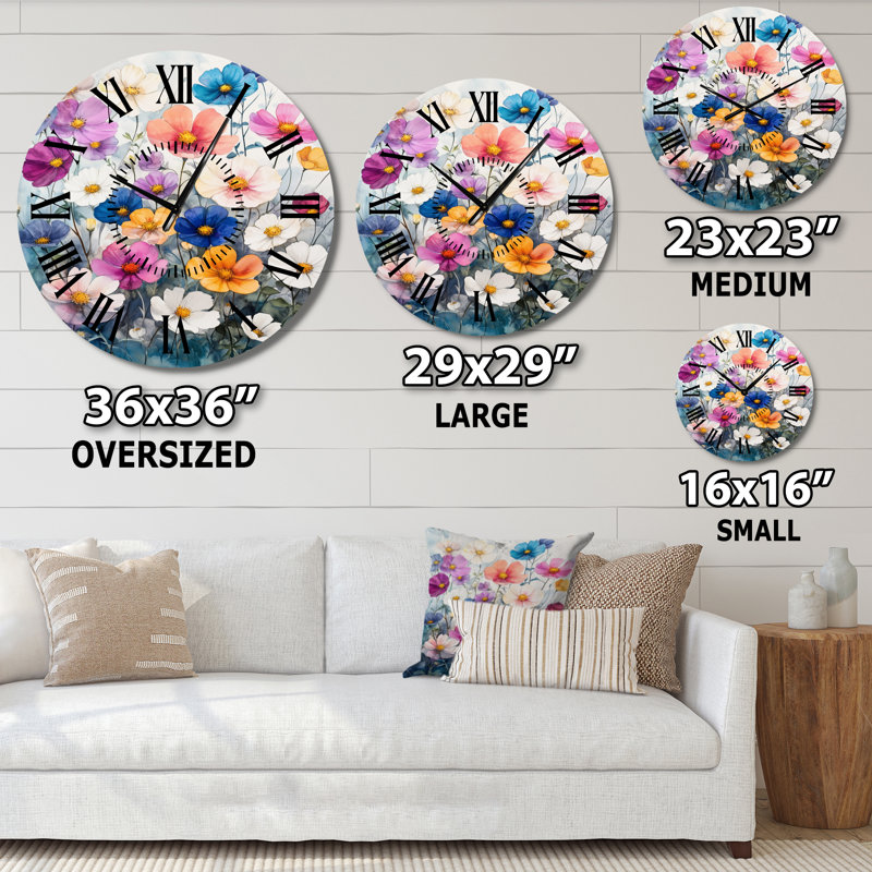 Horloge murale botanique en métal, motif champ de coquelicots rouges aquarelle, Grand