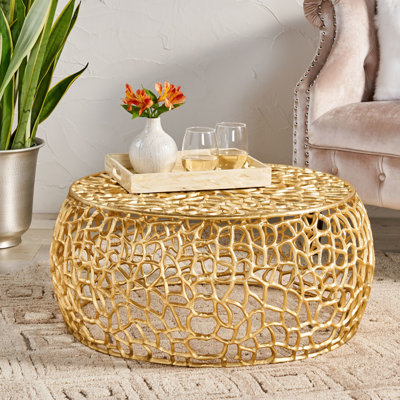 Table basse de luxe fabriquée à la main en maille d'aluminium avec détails dorés