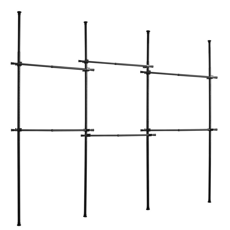 Telescopic Triple Wardrobe Organise Hanging Rail Clothes Rack Adjustable Storage, Black