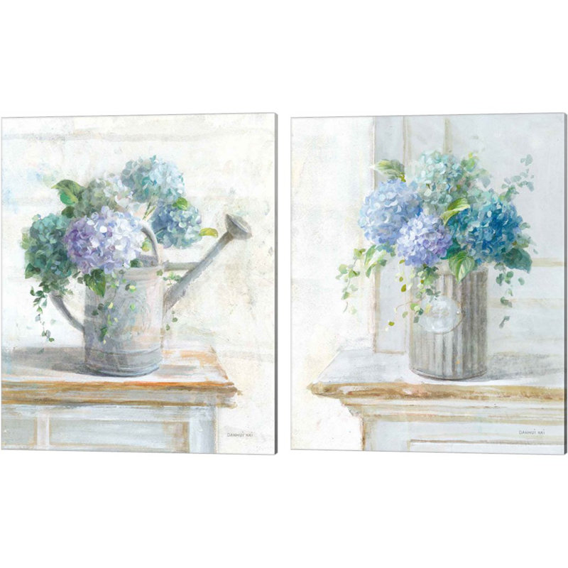 «Morning Hydrangeas» par Danhui Nai, art sur toile (ensemble de 2)