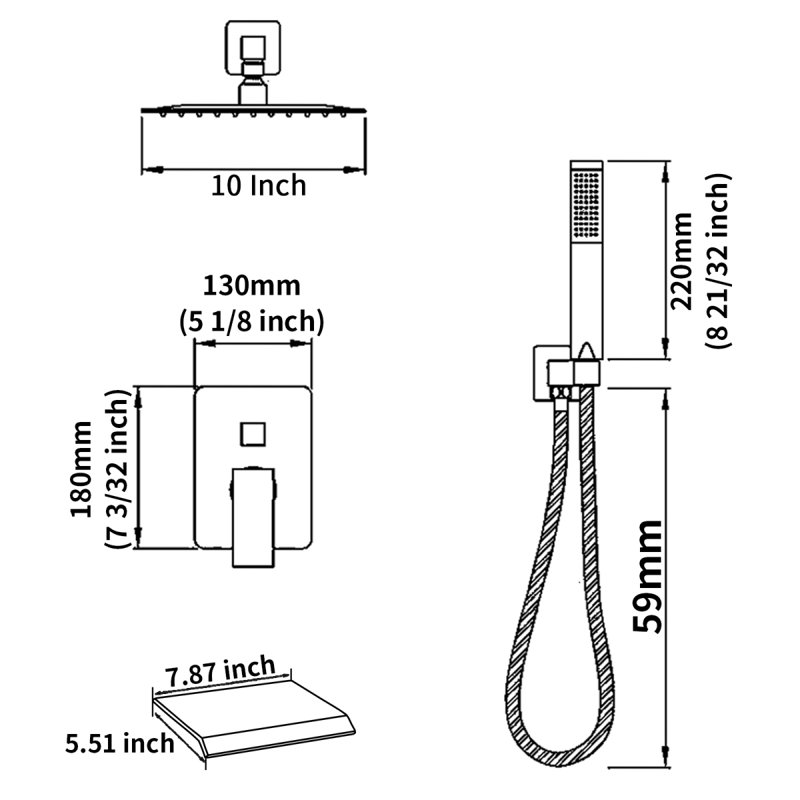 Rain Shower System Brushed Nickel Tub Shower Faucet Set 10 Inch Square Rainfall Shower Head With Handheld Sprayer And Waterfall Tub Spout Pressure Balance Roughin Valve Shower Mixer Combo