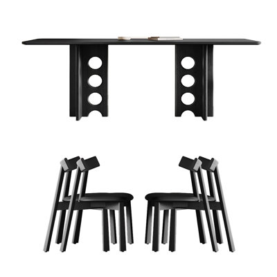 Modern Simple Rectangular Solid Wood Dining Table 4 - Person Double Pedestal Dining Set