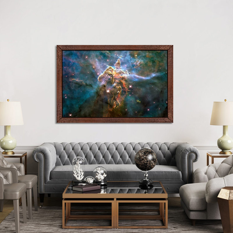 Mystic Mountain In Carina Nebula (Hubble Space Telescope) - Floater Frame Print on Canvas, Brown Framed Canvas