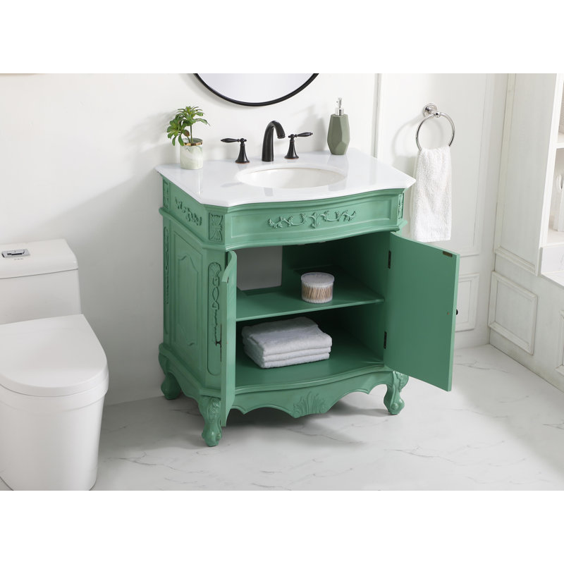 Ensemble de meuble-lavabo simple Lunette, Menthe rétro, Ivoire blanc, 32"