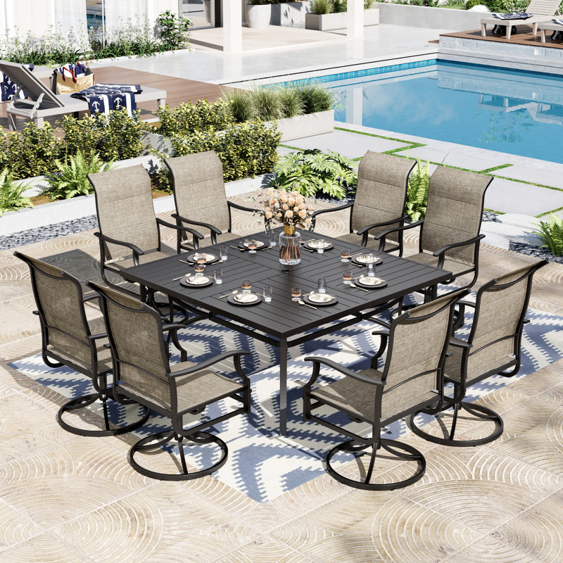 Outdoor Patio Dining Set Heavy Duty Square Metal Table With Sling Chairs