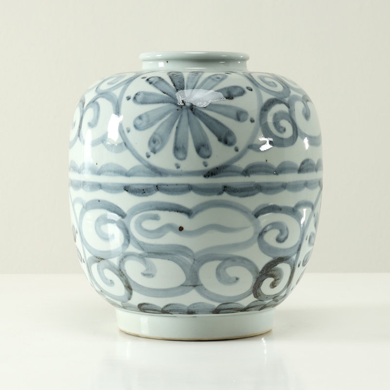 Approx. 12 Inches Subtle Blue and White Vase with Floral Motif