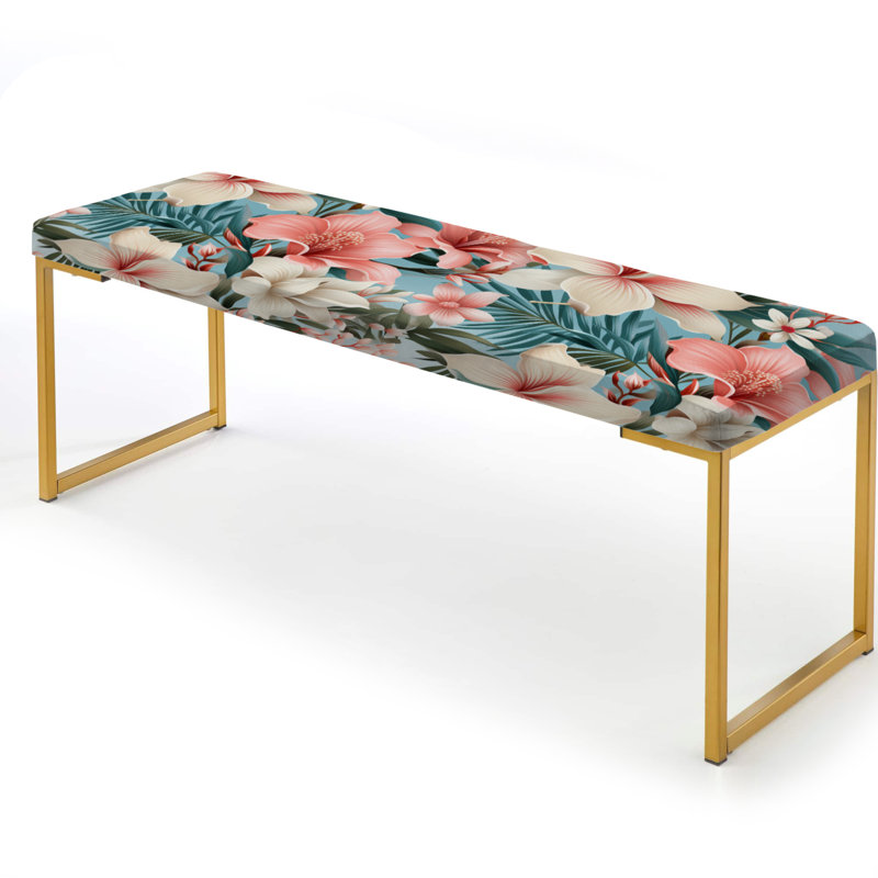 Oceanic Whispers Tropical Pattern - Tropical Upholstered Gold Bench