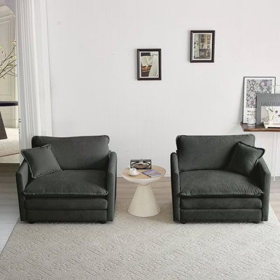 Ensemble de 2 chaises d'appoint, fauteuils rembourrés en chenille haut de gamme, chaises d'appoint de salon avec coussin décoratif, chenille