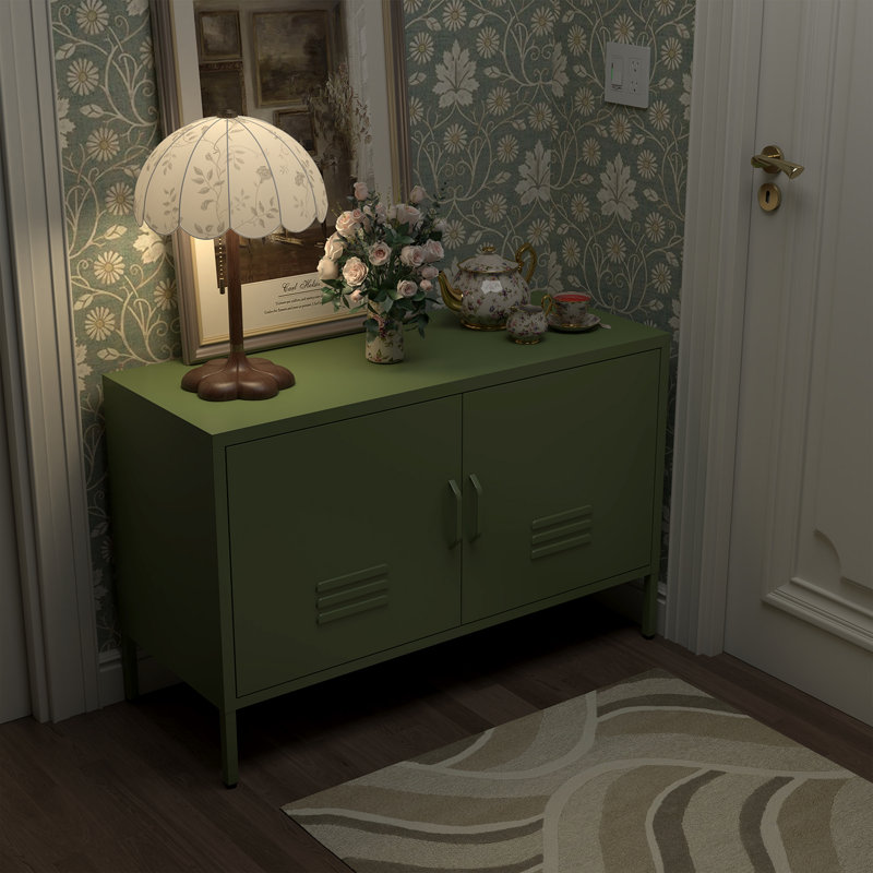 Metal Storage Cabinet,Metal Cabinet With Doors And Adjustable Shelf,Tv Stand With Storage,Morden Tv Cabinet For Bedroom,Living Room,Avocado Green