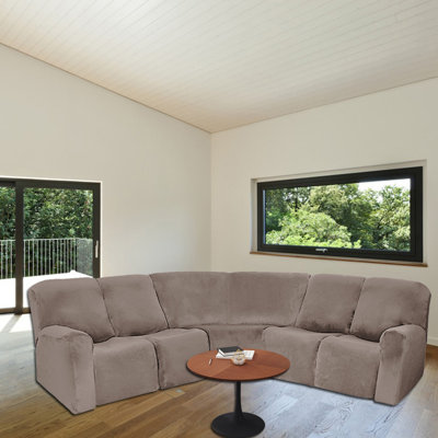 Elastic Box Cushion Corner Sofa Slipcover(5-Seater)