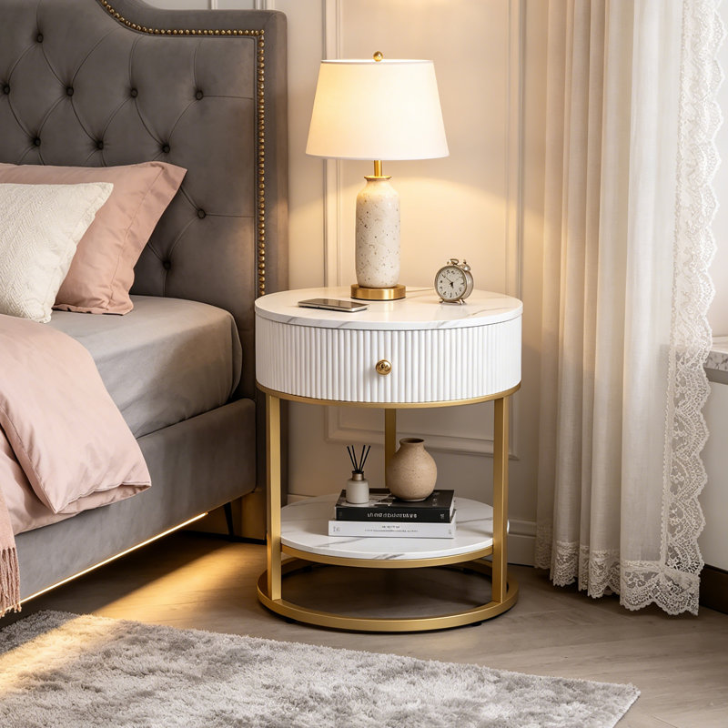 Frame End Table, Calacatta White/Gold, Gold
