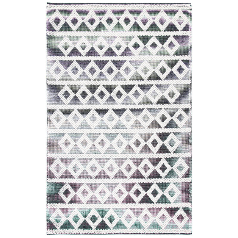 Wynne Natura Hand Woven Wool Cotton Geometric Rug in Gray/Cream, Rectangle 5' x 8'