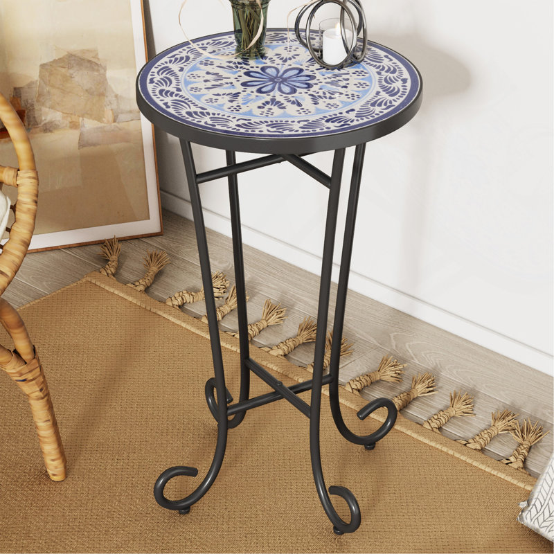 Table d'appoint de patio, bleu et noir