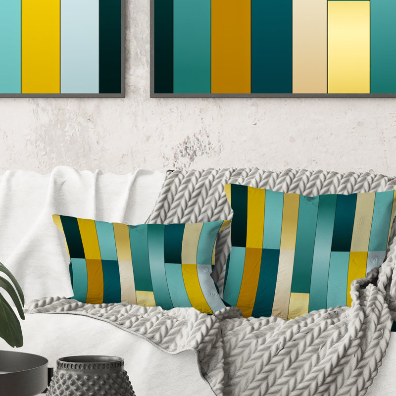 Vert et jaune à rayures - Harmony - Récif corallien abstrait multicolore azur - Coussin décoratif