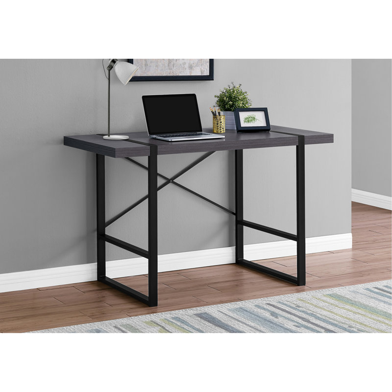 Bureau d'ordinateur, bureau personnel, ordinateur portable, L 48 po, travail, stratifié gris, métal noir, contemporain, moderne