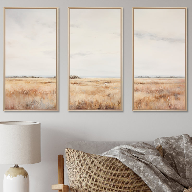 «Prairies Scenery Breeze Minimalisme», ensemble d'art sur toile prairies, Cadre naturel flottant, H 28 po x l 36 po x P 1 po