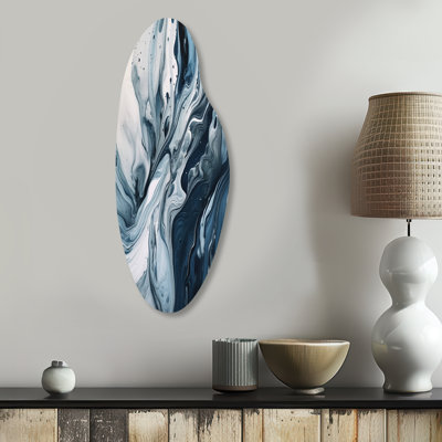 «Blue and Grey Ethereal Elixir III - Abstract Curved Large, art mural en métal, reproduction d'art asymétrique moderne