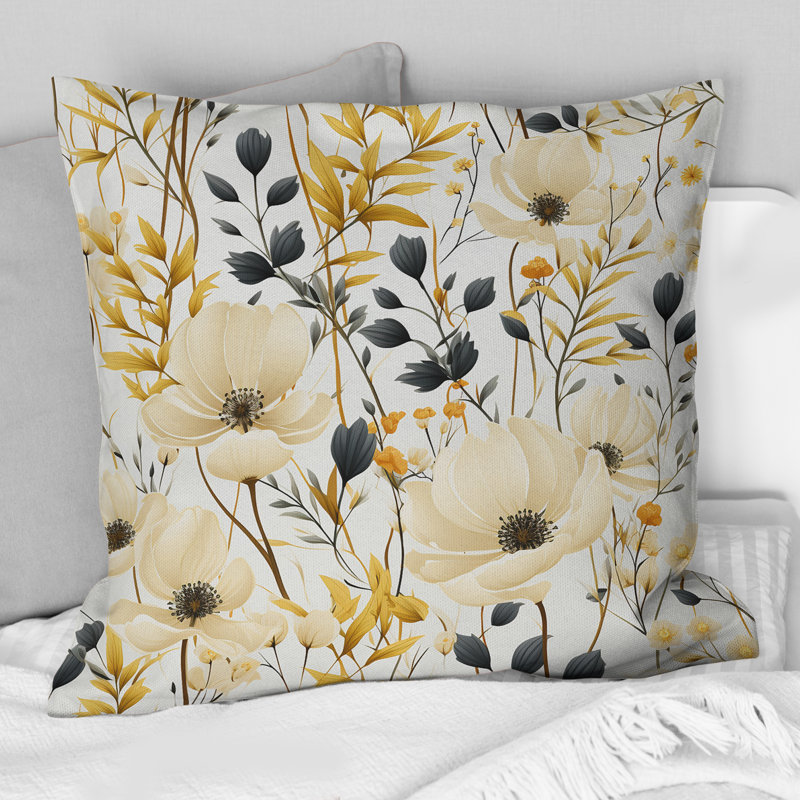 Coussin Minimalist Neutral White Botanics II - Floral, H 18 po x l 18 po