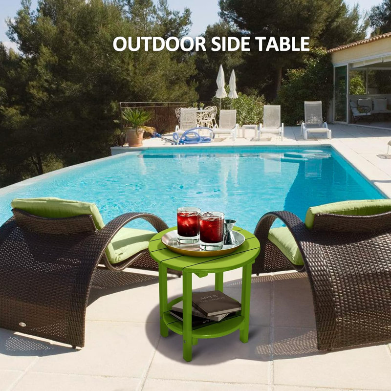 Classic Outdoor Side Table, 2 -tier Adirondack Patio Table, Lime Green