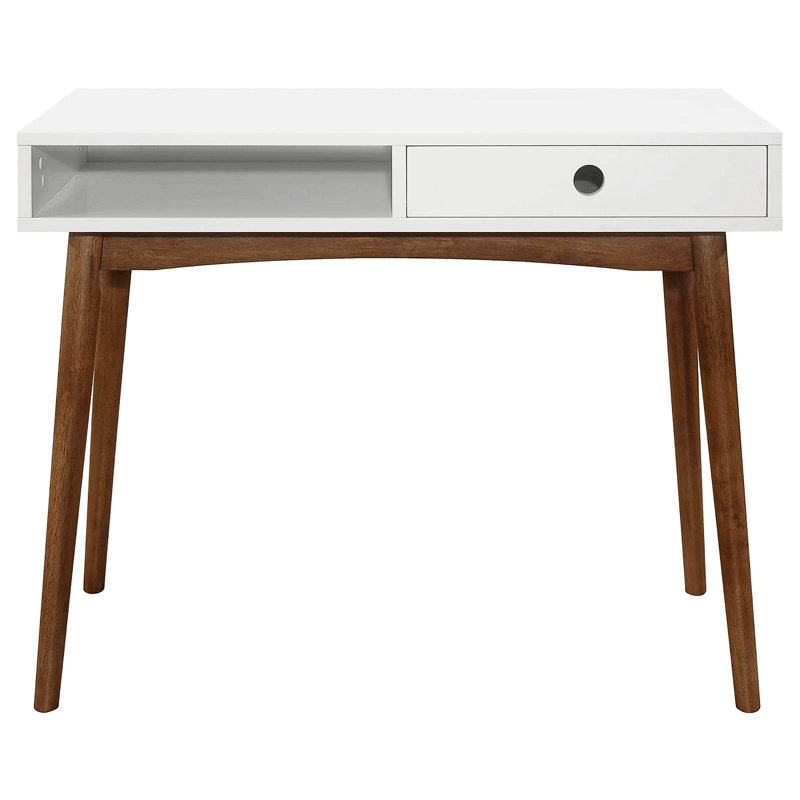 Bureau d'écriture à 1 tiroir blanc et noyer