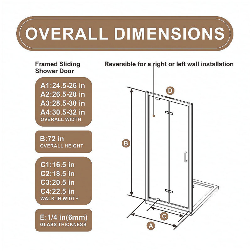 Framed Bi-fold Pivot Shower Door 32"x72" Space-saving Folding Shower Enclosure, 1/4" Clear Tempered Glass with Stainless Steel Handle, Reverible Installation, Black