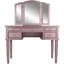 Ensemble de coiffeuse 3 pièces avec tabouret rembourré Enay, miroir, 5 tiroirs, or rose-127850198