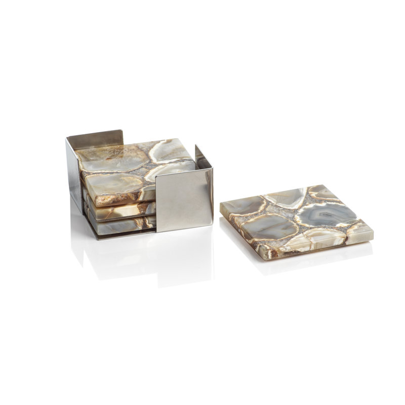 Ensemble de sous-verres avec porte-verres, Brun
