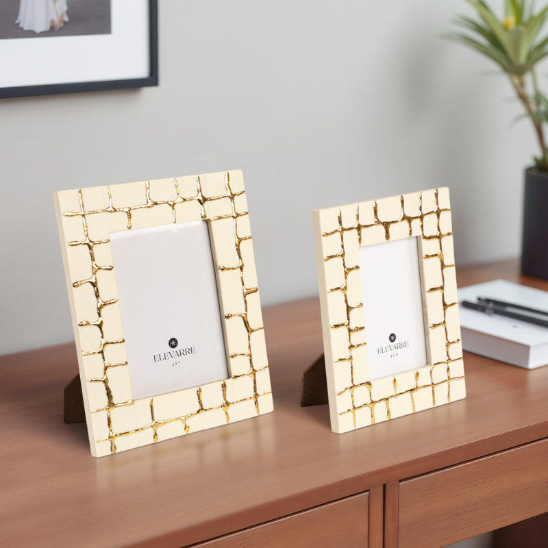 4 and 5" Gomez Gold Resin Rectangle Photo Frames, 10"H, Set of 2