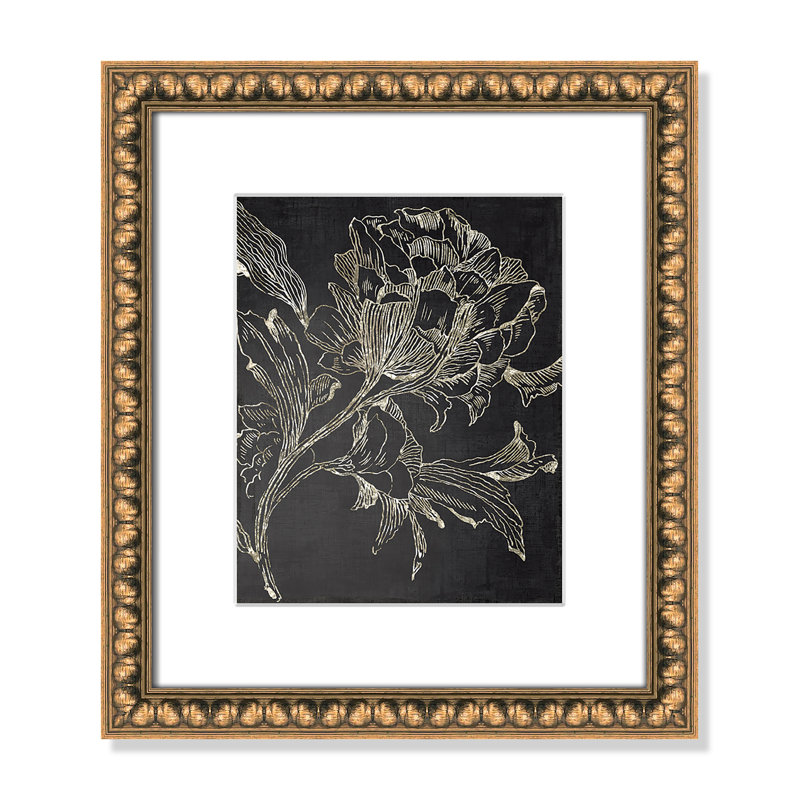 «Clarendon Golden Flower Folklore I» par Asia Jensen, reproduction de cadre photo, Cadre en perle d'or, H 16 po x l 14 po