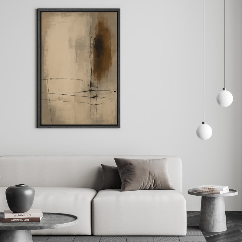 Reproduction d'art sur toile encadrée - œuvre d'art abstraite, décor moderne neutre pour le salon, Toile tendue, Noir