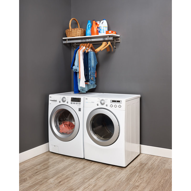 44" White Wood and Chrome Laundry Room Organizer Shelf
