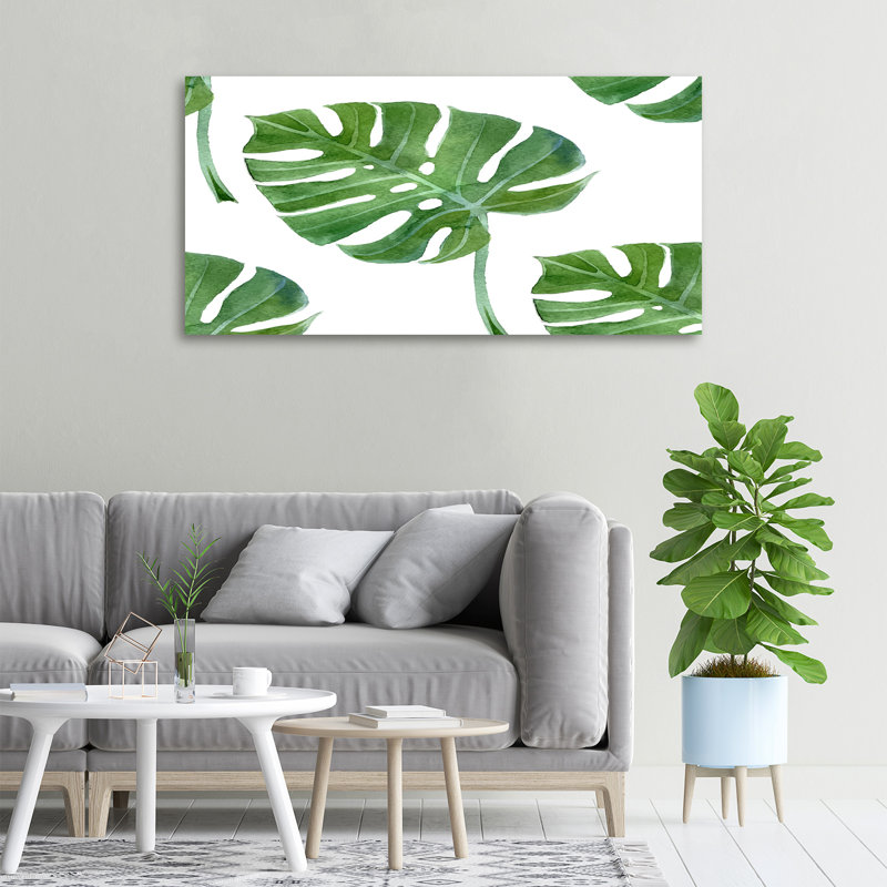 monstera 1 Piece Wall Art on Glass, 50cm H x 100cm W x 2cm D, Canvas