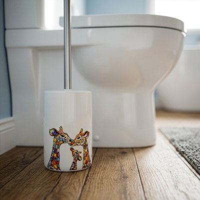 Steven Brown Toilet Brush & Holder with Colourful Giraffe Design - Giraffe Family