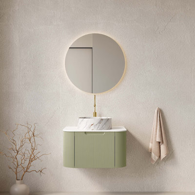 Meuble-lavabo mural flottant avec lavabo, tiroir et armoire de rangement, pré-assemblé pour une installation facile et un grand espace de rangement