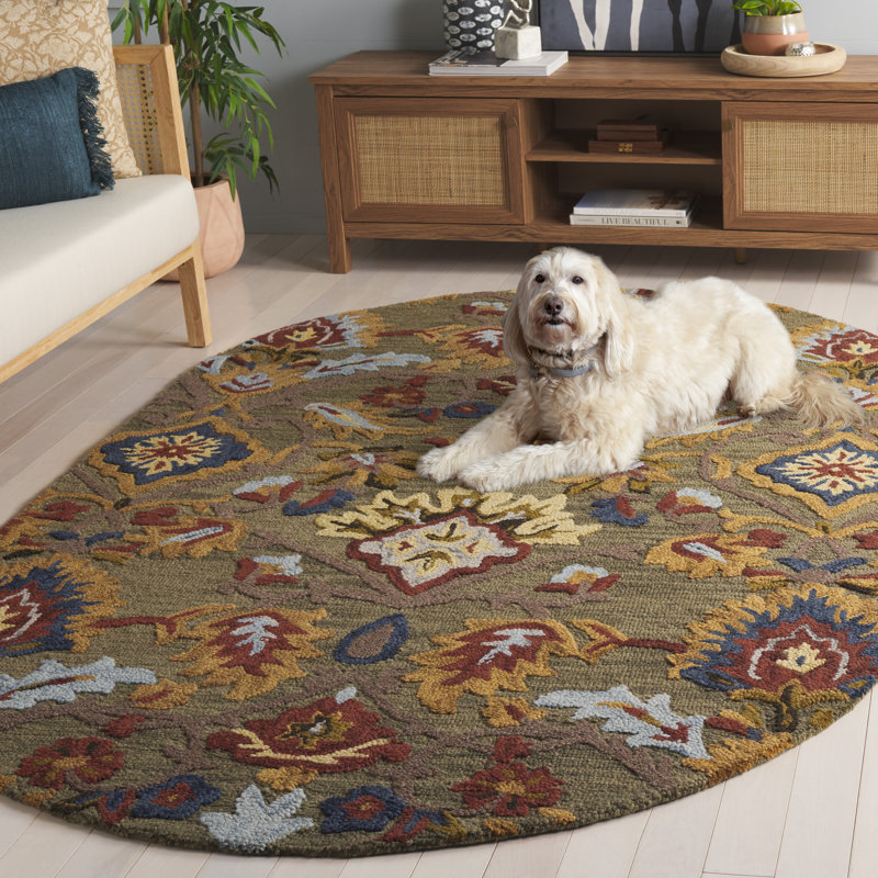 Tansy Wool Floral Indoor Rug, Oval 5' x 8'
