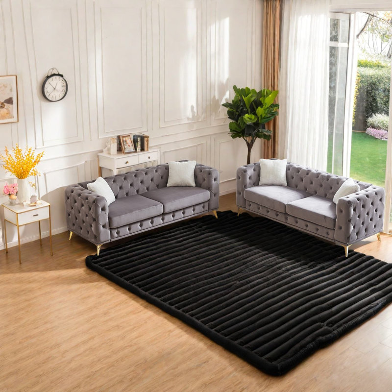 Ensemble de canapés à compression, canapé moderne en velours gris 3 places pour la maison