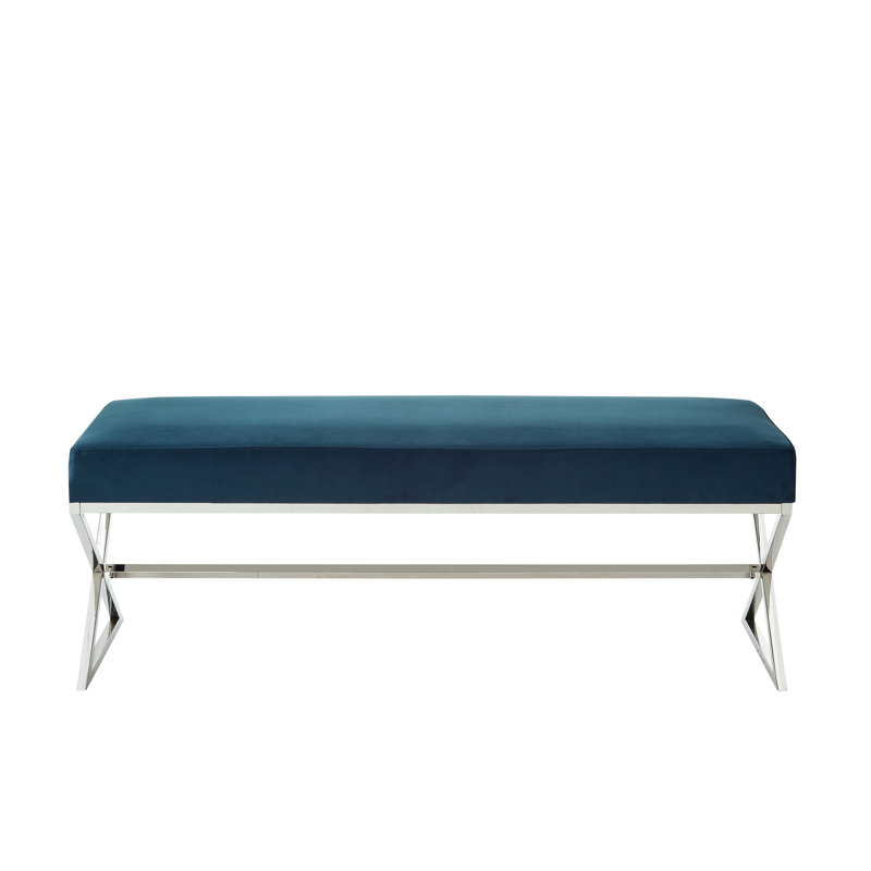 Aurora Velvet X-Leg Base Bench, Navy