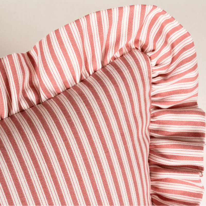 Birch Lane Polo Stripe Ruffled Accent Pillow, Feather, Red
