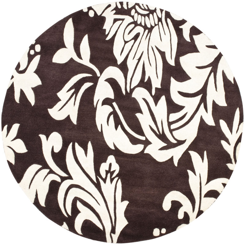 Tapis floral en laine et viscose touffeté à la main Avayah Soho, Rond 6 pi