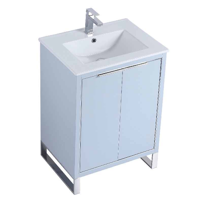 24'' Single Bathroom Vanity Set, Polished Chrome, Pastel Blue