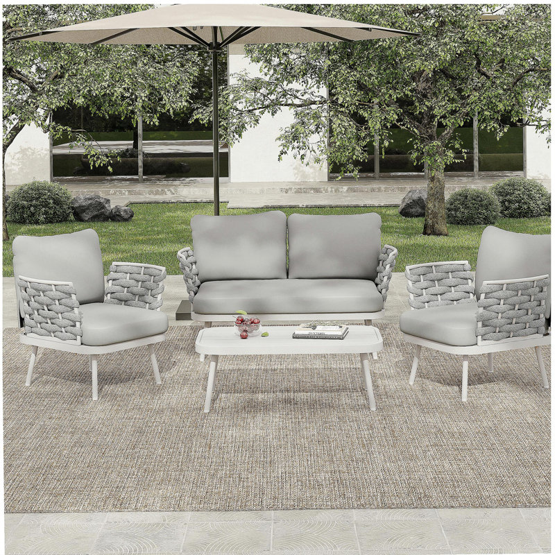 Mariano Steel 4-Pieces Coversation Set, Off White+Grey