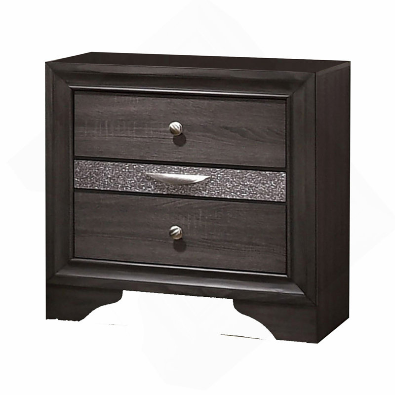 Table de chevet en bois avec 2 tiroirs et 1 tiroir à bijoux, gris et argent