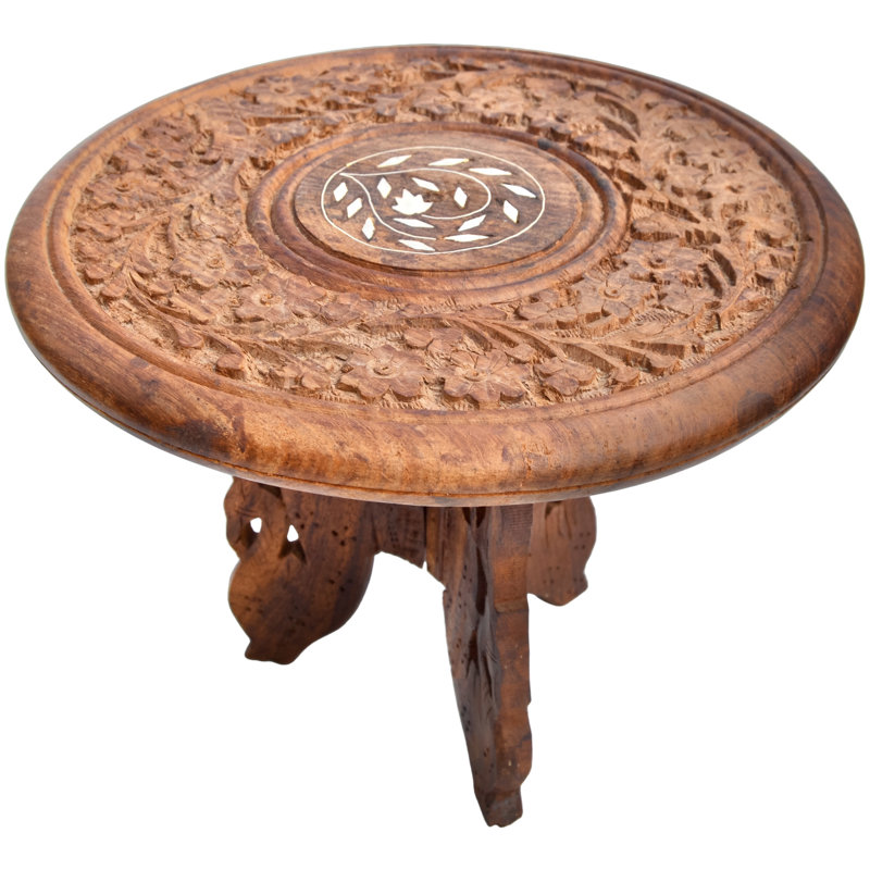 Mid 20th Century Hand-carved & Inlaid Anglo-indian Accent Table