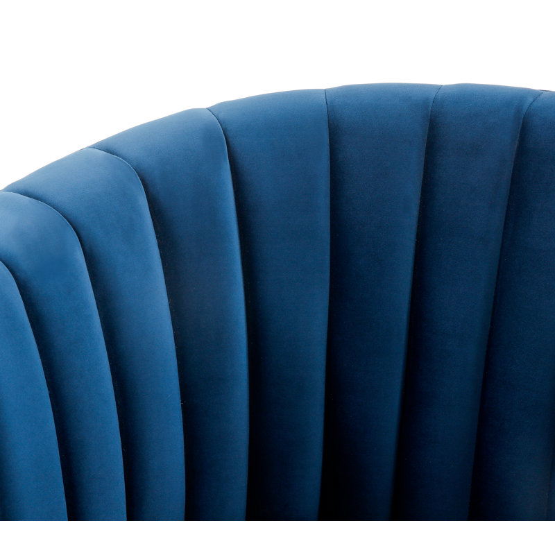 Tetrault Velvet Swivel Barrel Chair, Navy