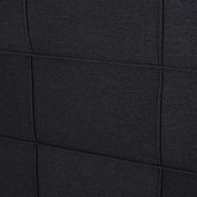 King Bed Headboard With Piped Edges And Contemporary Tufting Deep Black Fabric For Size - Waffle Detail, Black