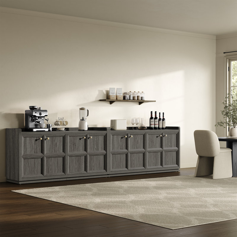 Buffet moderne 61,7 po à 4 portes avec tablettes réglables et coins arrondis sécuritaires, Gris foncé, 2