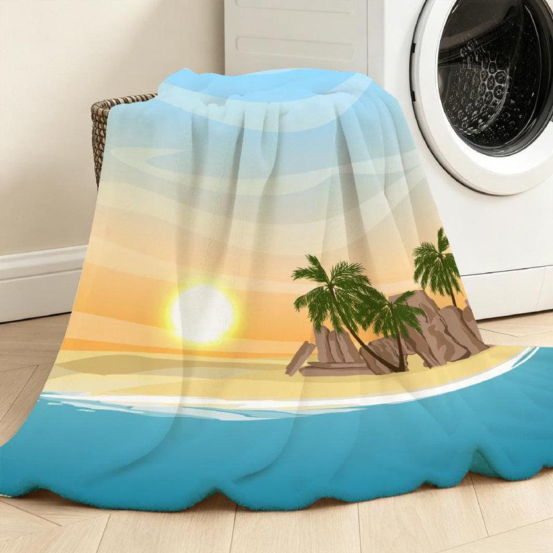 Jeté en flanelle de polaire bleu ultra doux, imprimé tropical simple, Jeté 30 po x 40 po